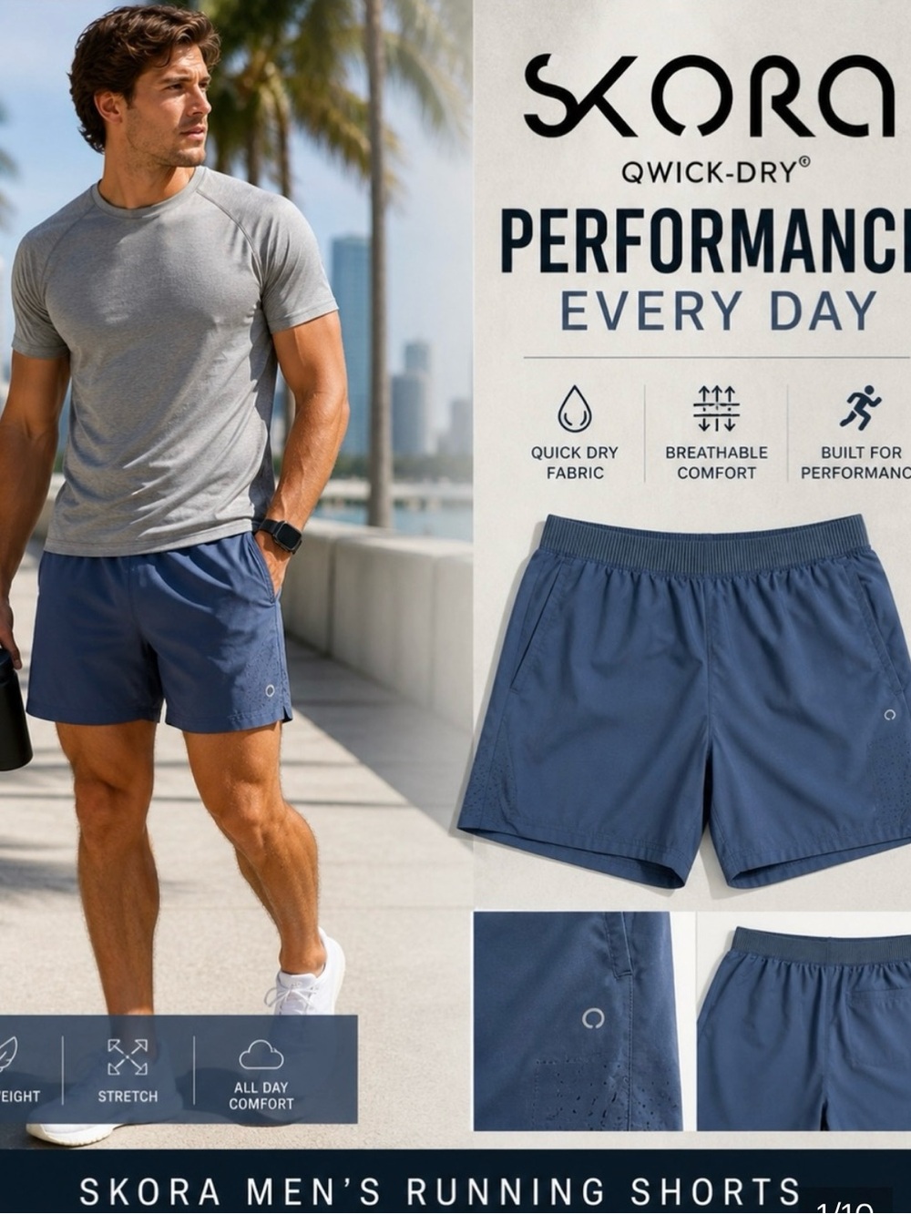 Skora Qwick-Dry Men’s Athletic Shorts — Navy